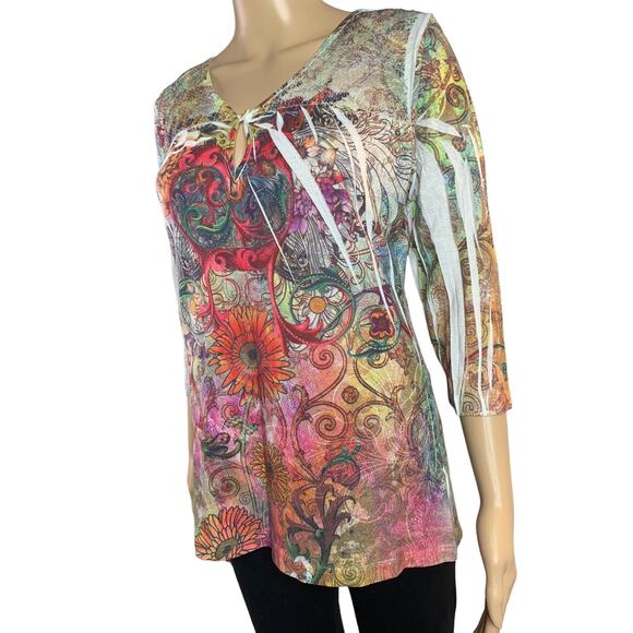 Susan Lawrence Women's Size Small Top Sequin Details Colorful 1/4 sleeve USA - Picture 4 of 12